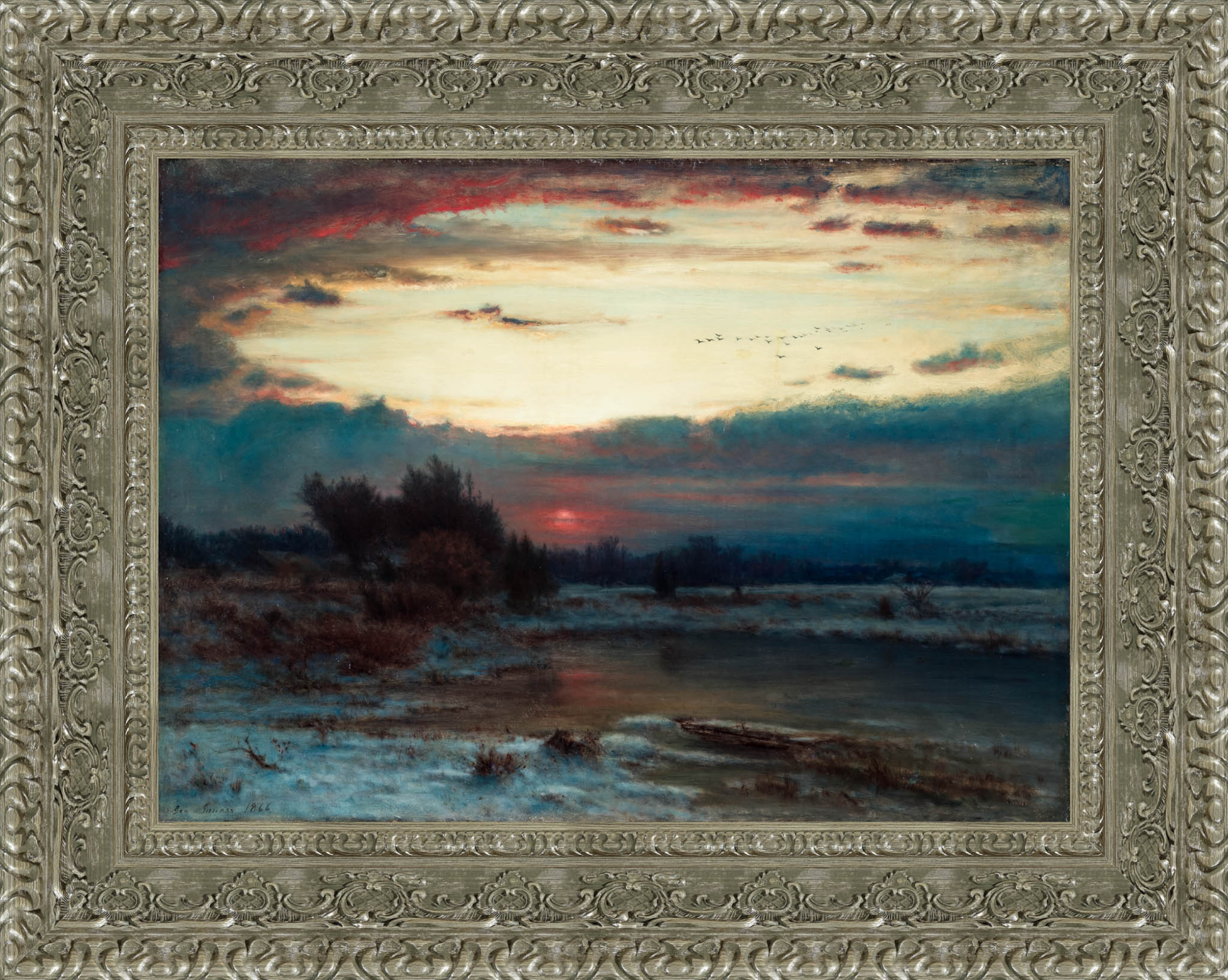A Winter Sky by George Inness — Framed Giclee Canvas Print | Canvas Classics