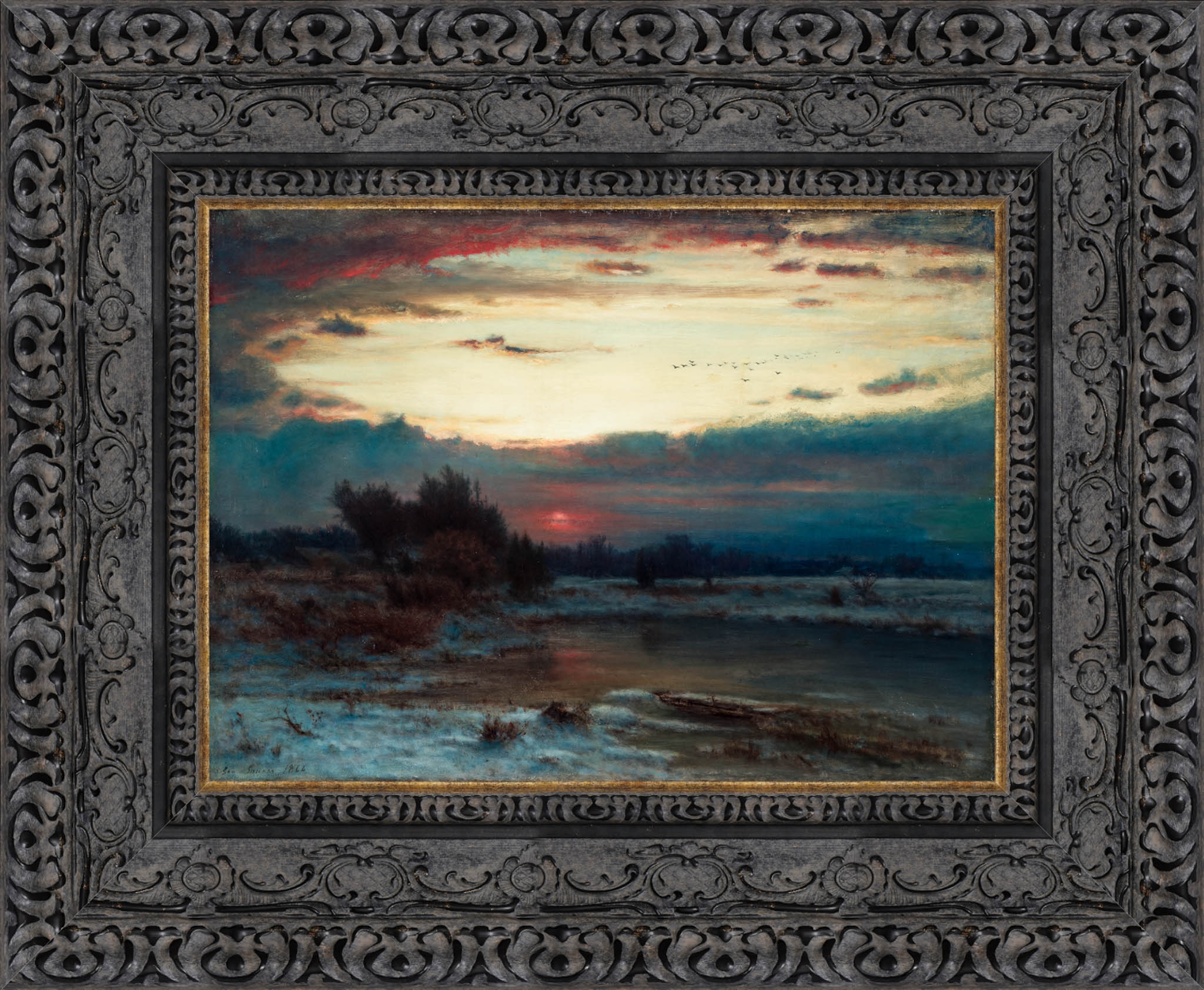 A Winter Sky by George Inness — Framed Giclee Canvas Print | Canvas Classics