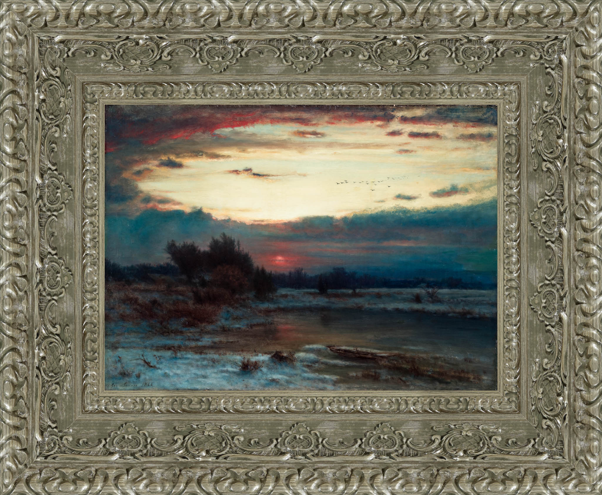 A Winter Sky by George Inness — Framed Giclee Canvas Print | Canvas Classics