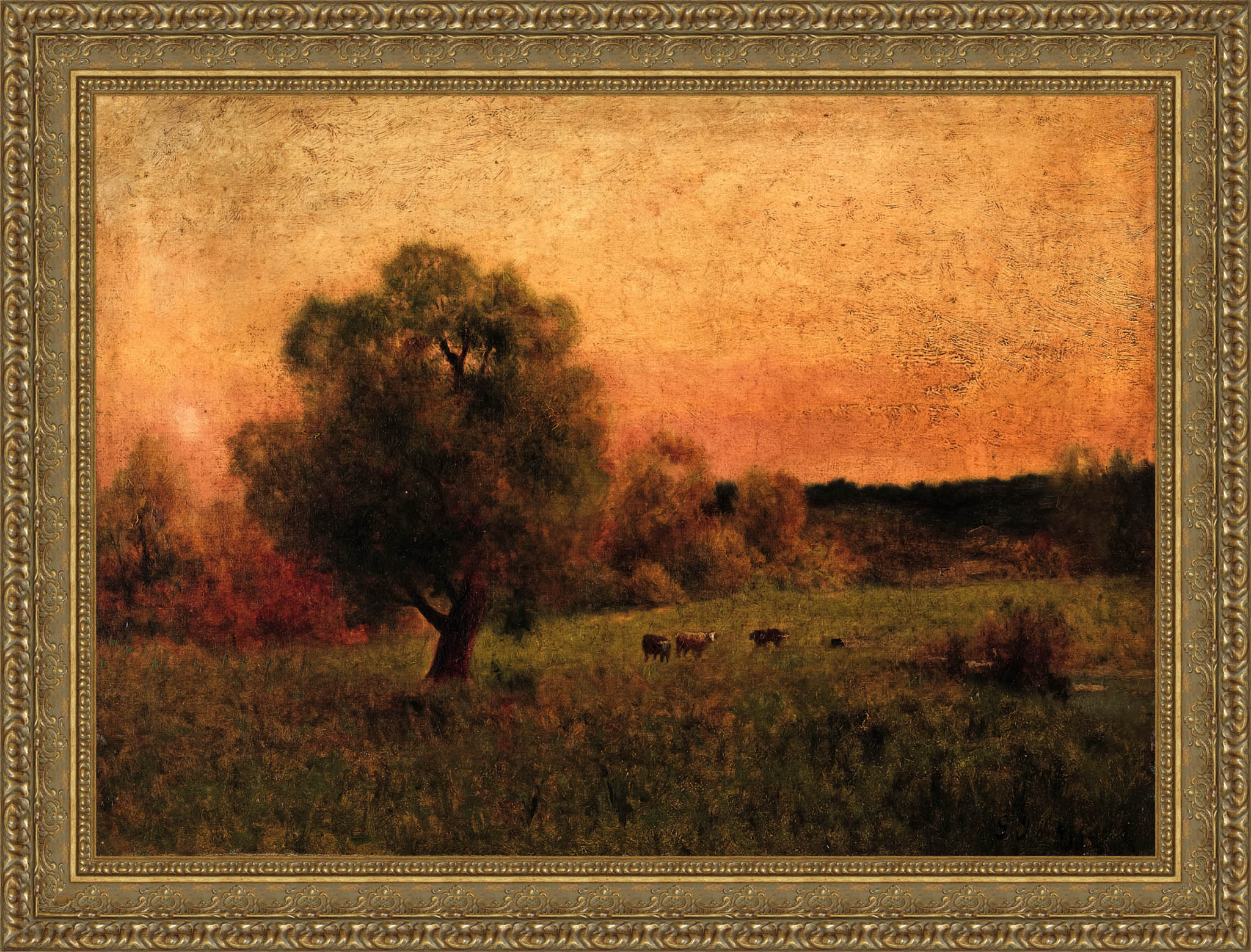 Cows in a Field by George Inness — Framed Giclee Canvas Print | Canvas Classics