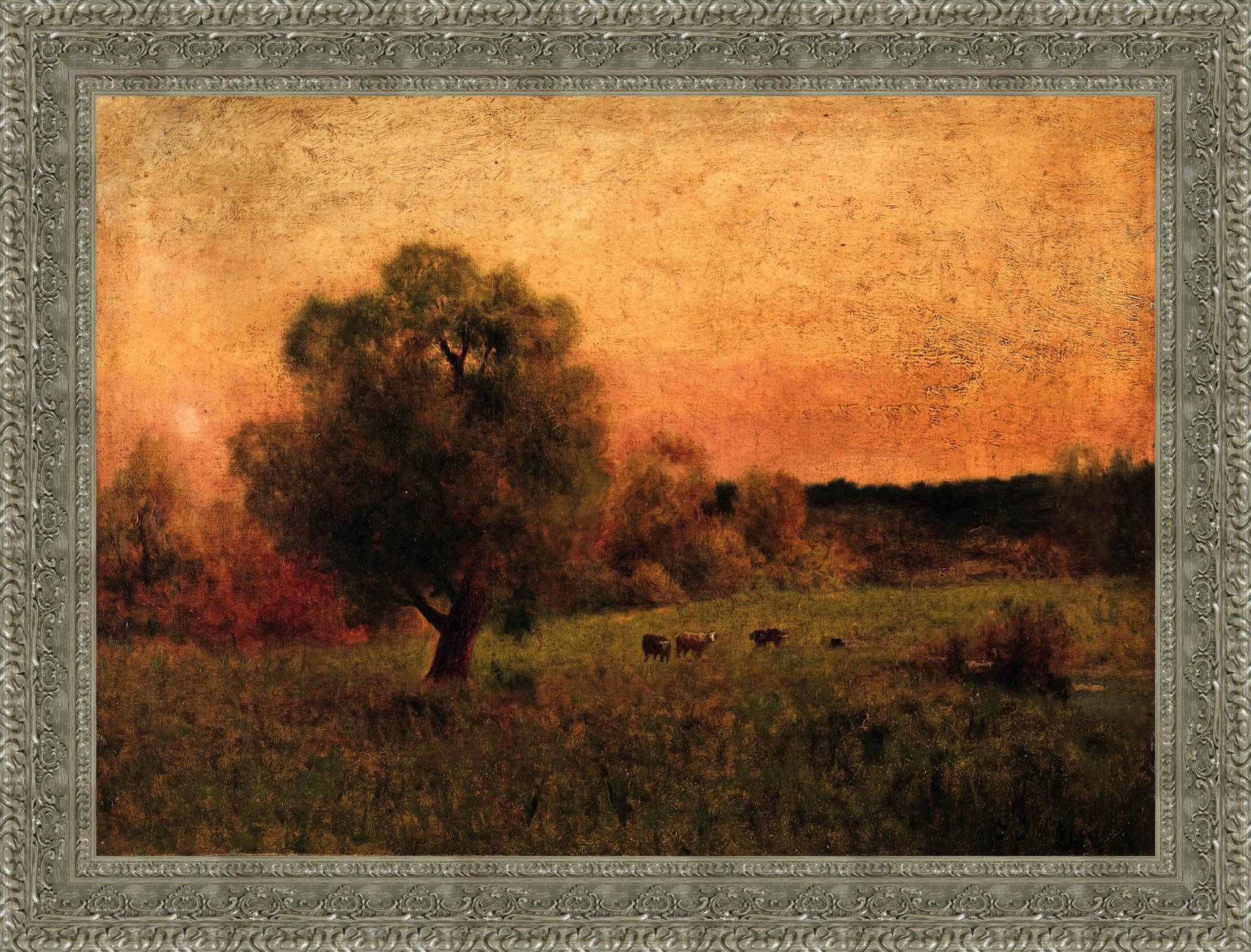 Cows in a Field by George Inness — Framed Giclee Canvas Print | Canvas Classics