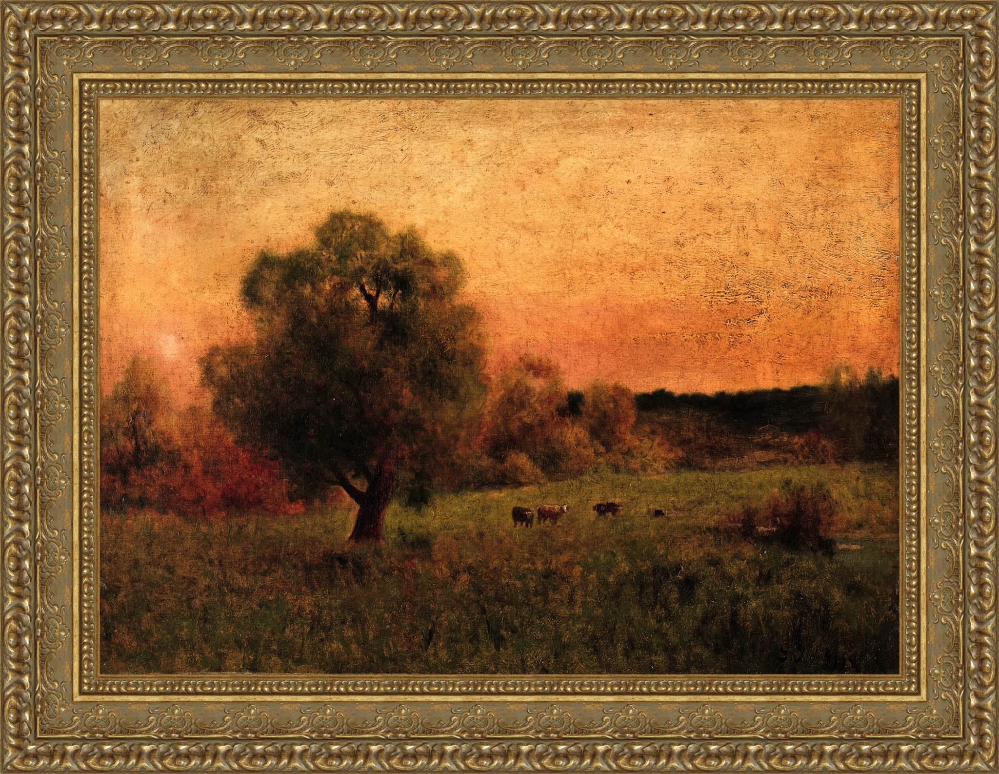 Cows in a Field by George Inness — Framed Giclee Canvas Print | Canvas Classics