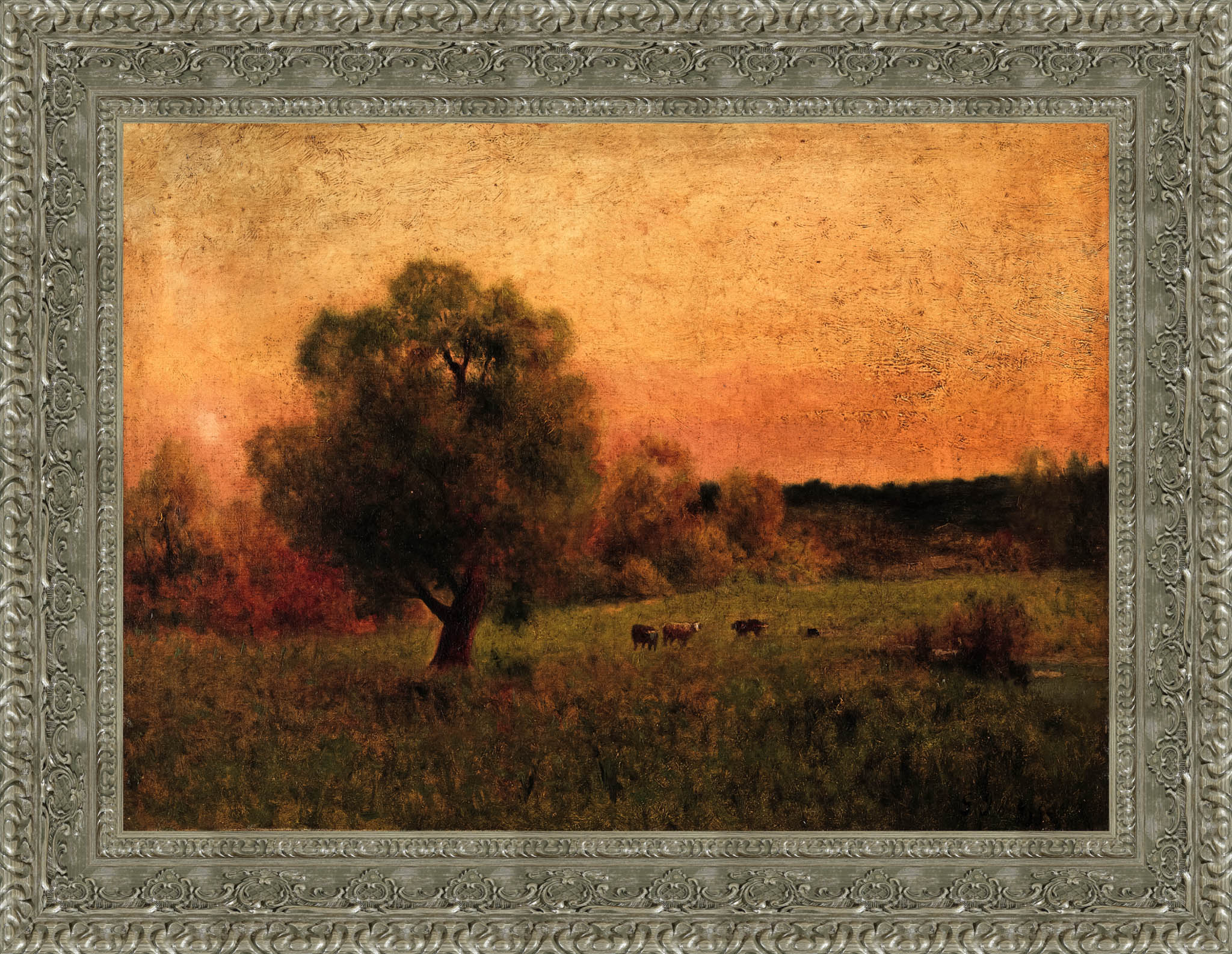 Cows in a Field by George Inness — Framed Giclee Canvas Print | Canvas Classics