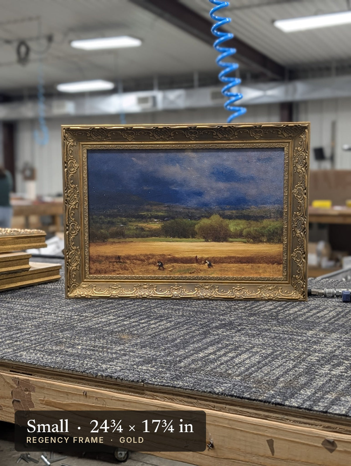 The Wheat Field – George Inness, 1875, Small Regency Gold frame, photographed on our worktable