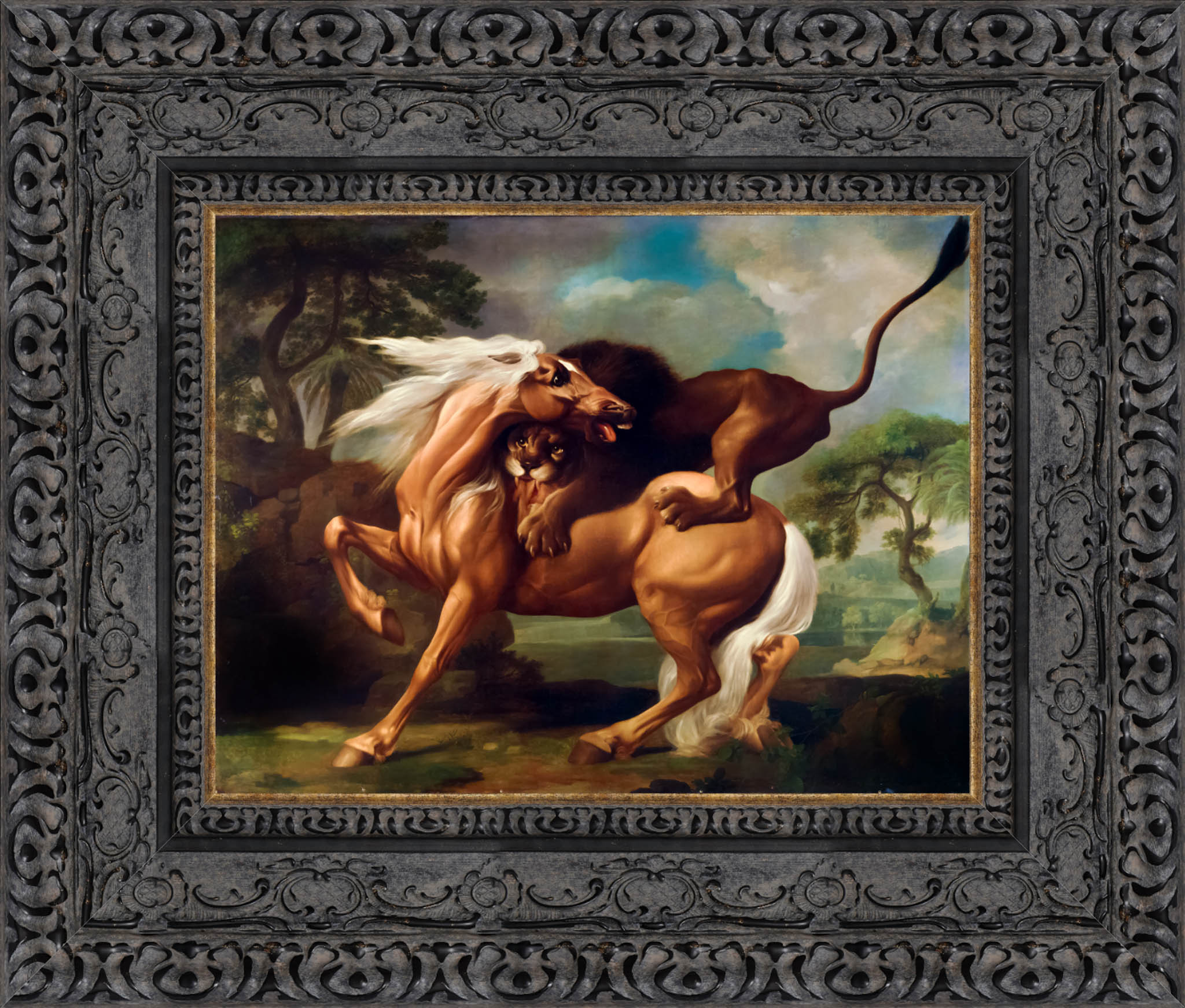 A Lion Attacking A Horse by George Stubbs — Framed Giclee Canvas Print | Canvas Classics