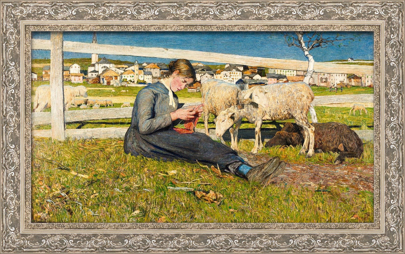 Girl Knitting in Savognin – Giovanni Segantini, 1888