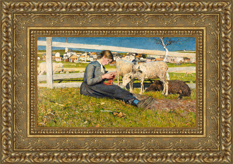 Girl Knitting in Savognin – Giovanni Segantini, 1888