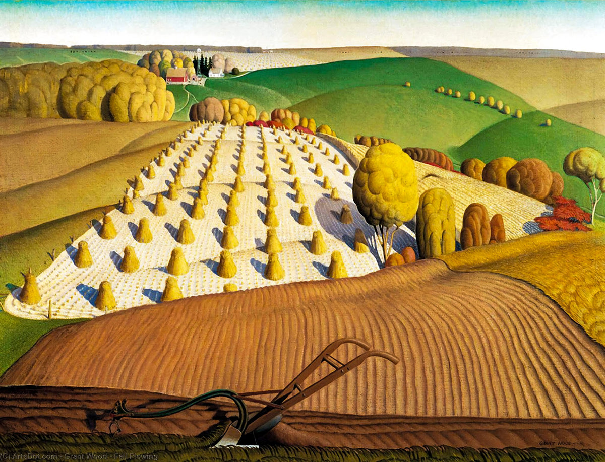 Fall Plowing – Grant Wood, 1931, framed