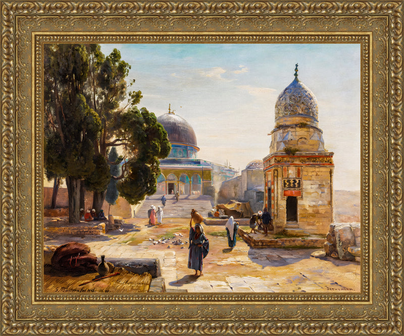 At the Dome of the Rock and the Fountain of Qayt Bay, Jerusalem – Gustav Bauernfeind, 1892