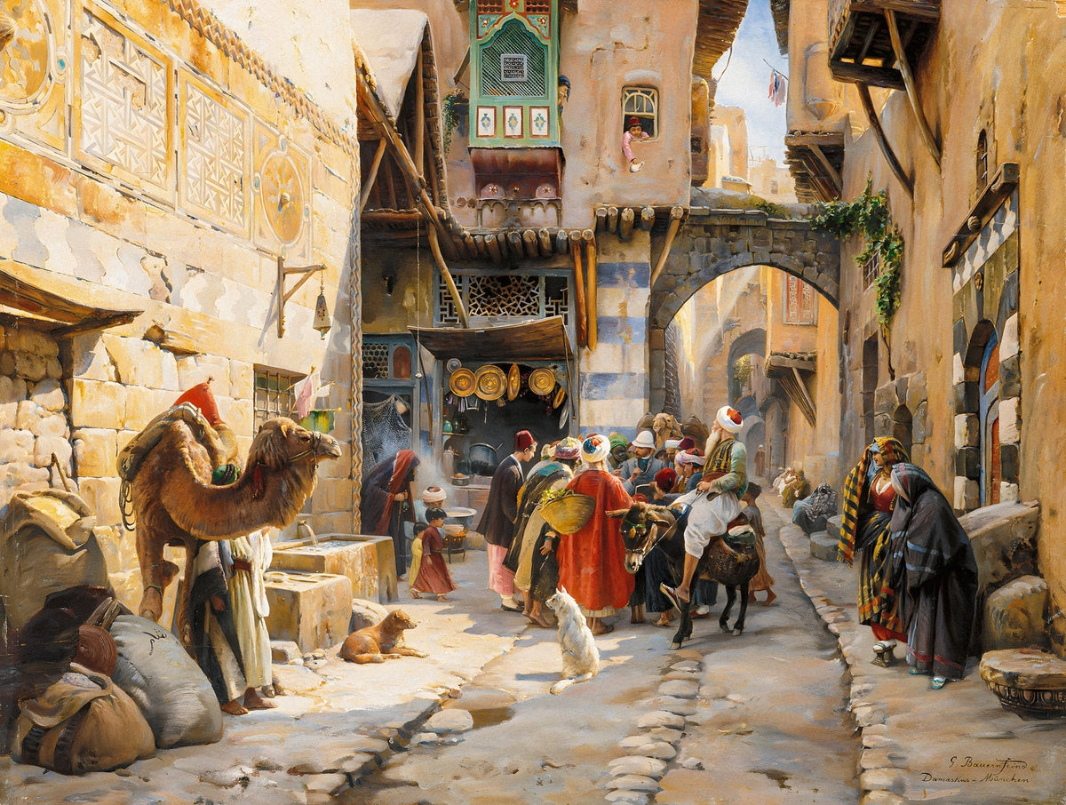 Damascus Street Scene by Gustav Bauernfeind — Framed Giclee Canvas Print | Canvas Classics