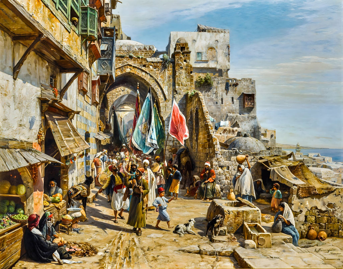 Procession in Procession in Jaffa – Gustav Bauernfeind, 1888, framed