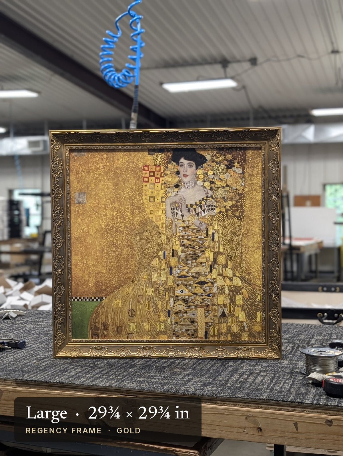 Portrait of Adele Bloch-Bauer I – Gustav Klimt, 1907, Large Regency Gold frame, photographed on our worktable