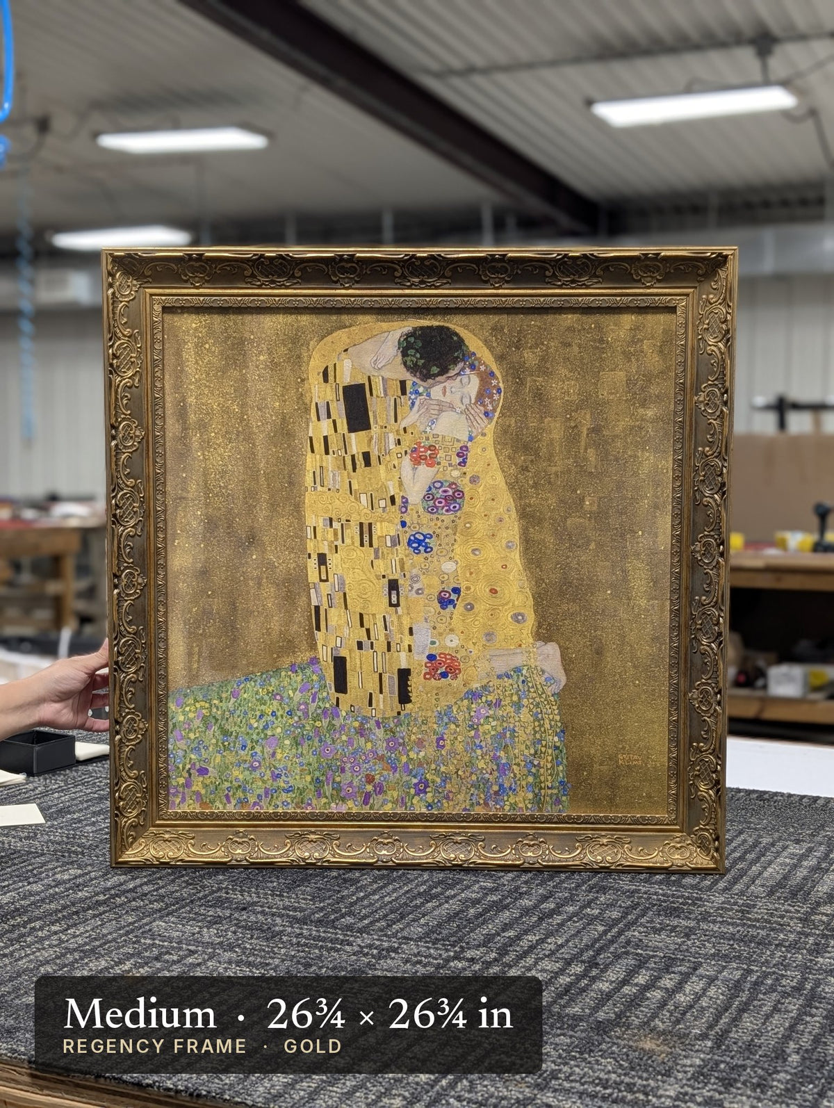 Regency Gold frame on a painting at our worktable