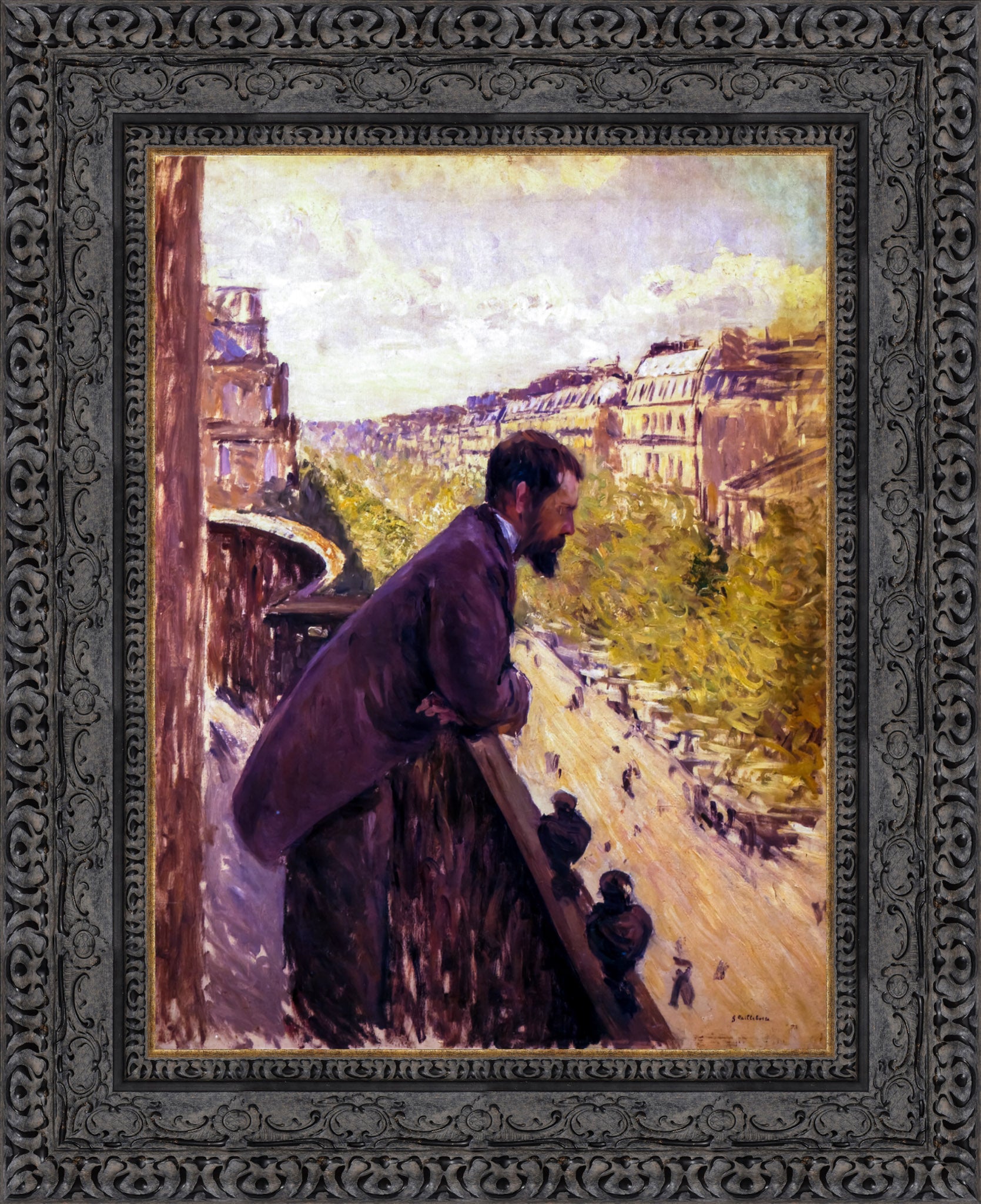 Man on a Balcony by Gustave Caillebotte — Framed Giclee Canvas Print | Canvas Classics