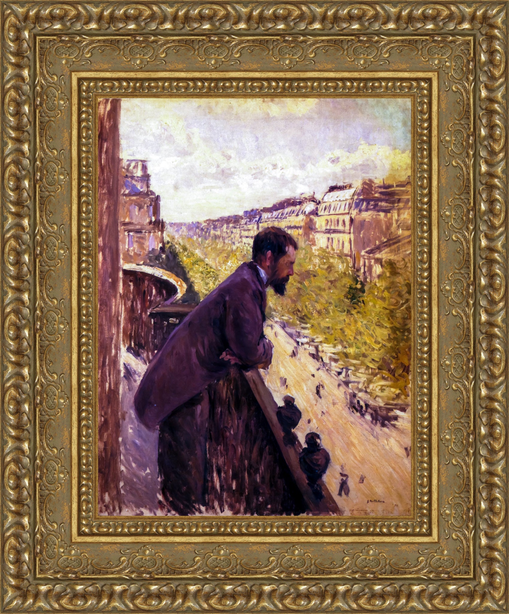 Man on a Balcony by Gustave Caillebotte — Framed Giclee Canvas Print | Canvas Classics