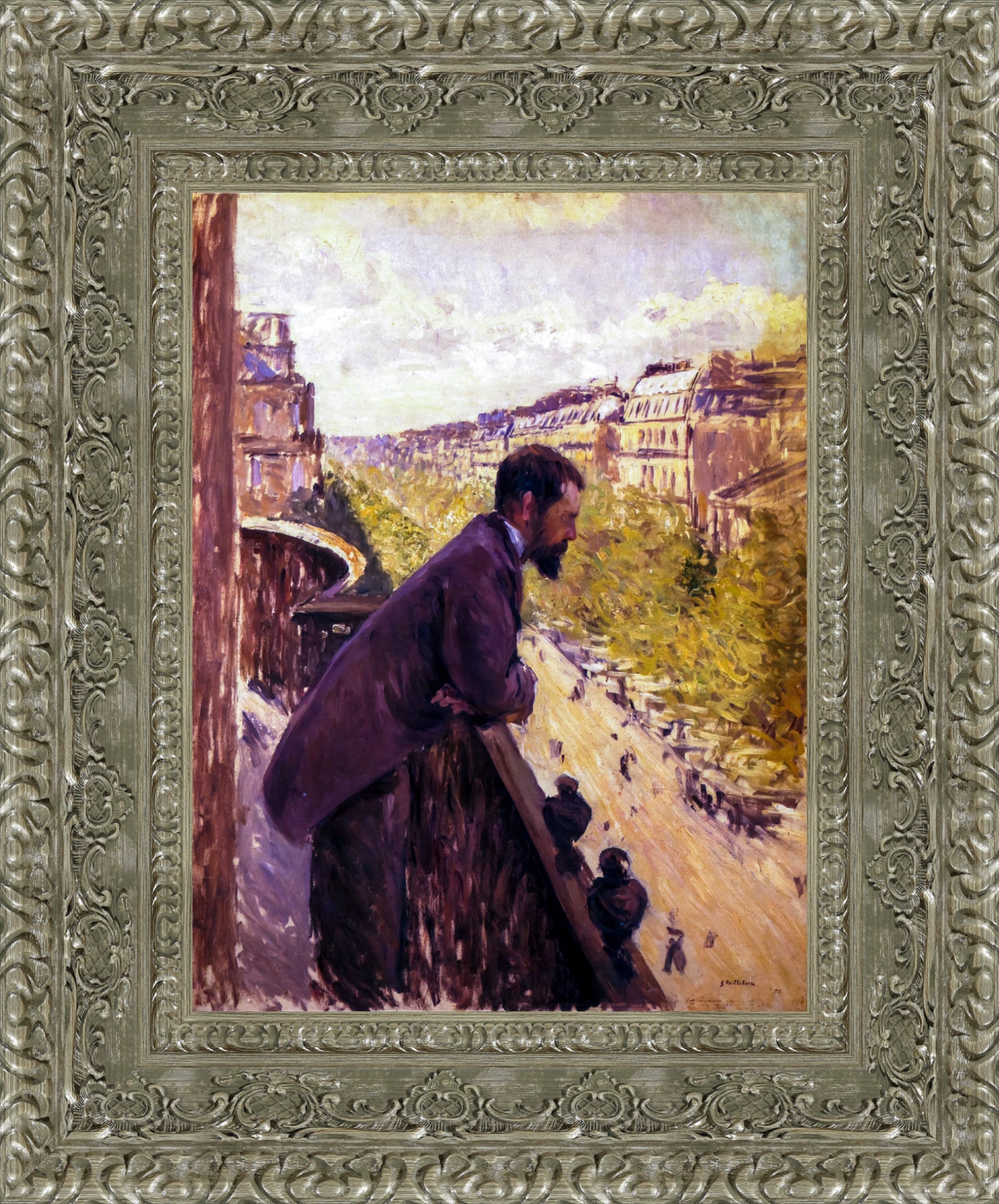 Man on a Balcony by Gustave Caillebotte — Framed Giclee Canvas Print | Canvas Classics