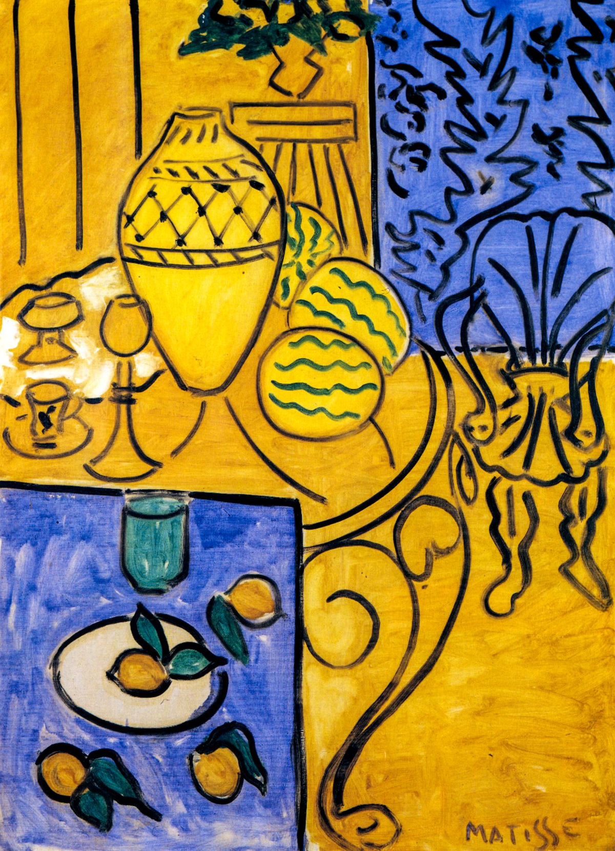 Interior, Yellow and Blue (Intérieur, jaune et bleu) – Henri Matisse, 1946, framed