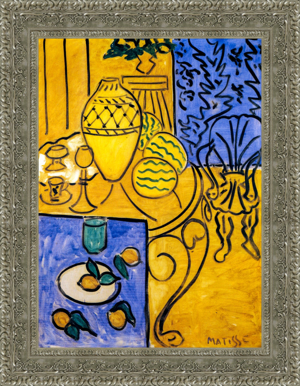 Interior, Yellow and Blue (Intérieur, jaune et bleu) by Henri Matisse — Framed Giclee Canvas Print | Canvas Classics