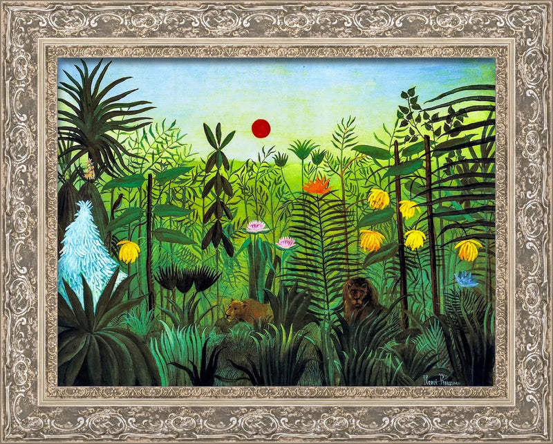 Exotic Landscape with Lion and Lioness (Paysage exotique avec lion et lionne) – Henri Rousseau, 1910