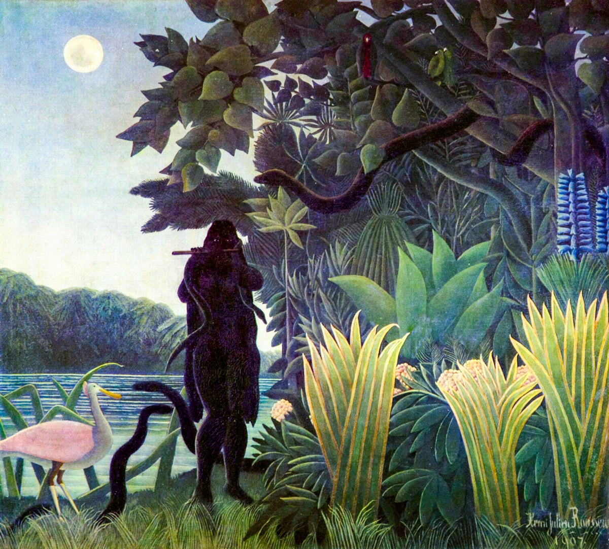 The Snake Charmer (La charmeuse de serpents) – Henri Rousseau, 1907, framed