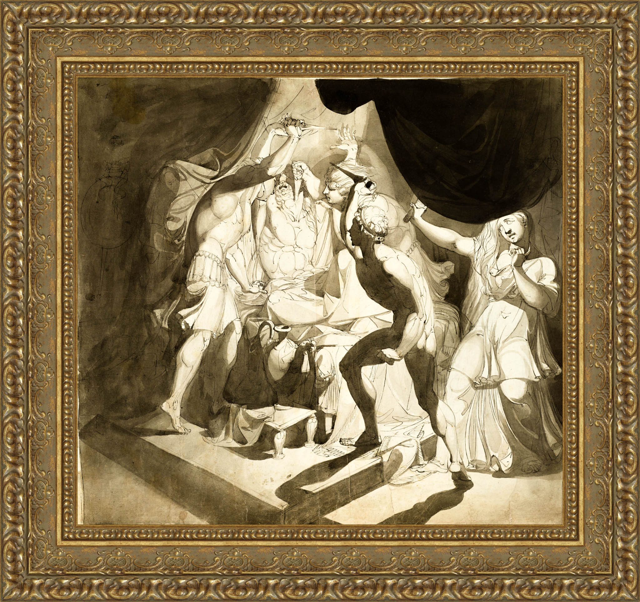 An Old Man Murdered By Three Younger Men by Henry Fuseli — Framed Giclee Canvas Print | Canvas Classics