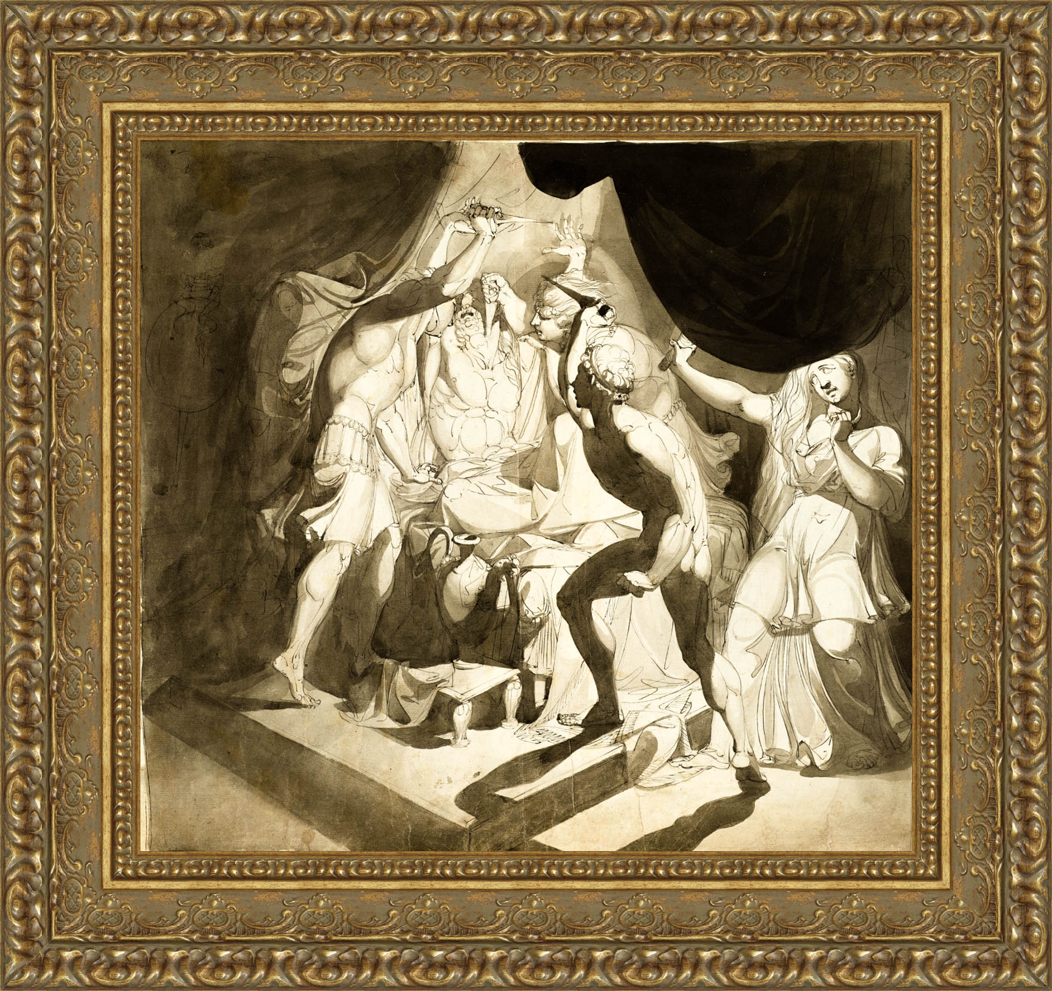 An Old Man Murdered By Three Younger Men by Henry Fuseli — Framed Giclee Canvas Print | Canvas Classics