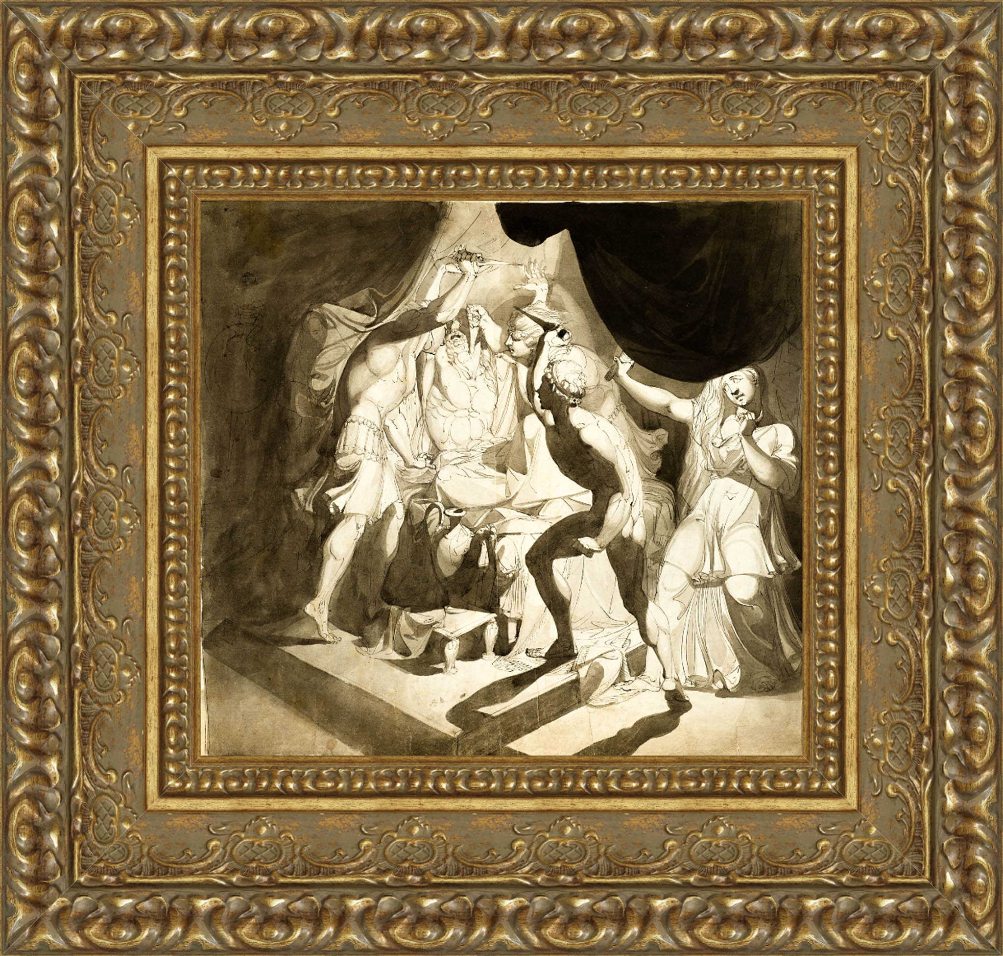 An Old Man Murdered By Three Younger Men by Henry Fuseli — Framed Giclee Canvas Print | Canvas Classics