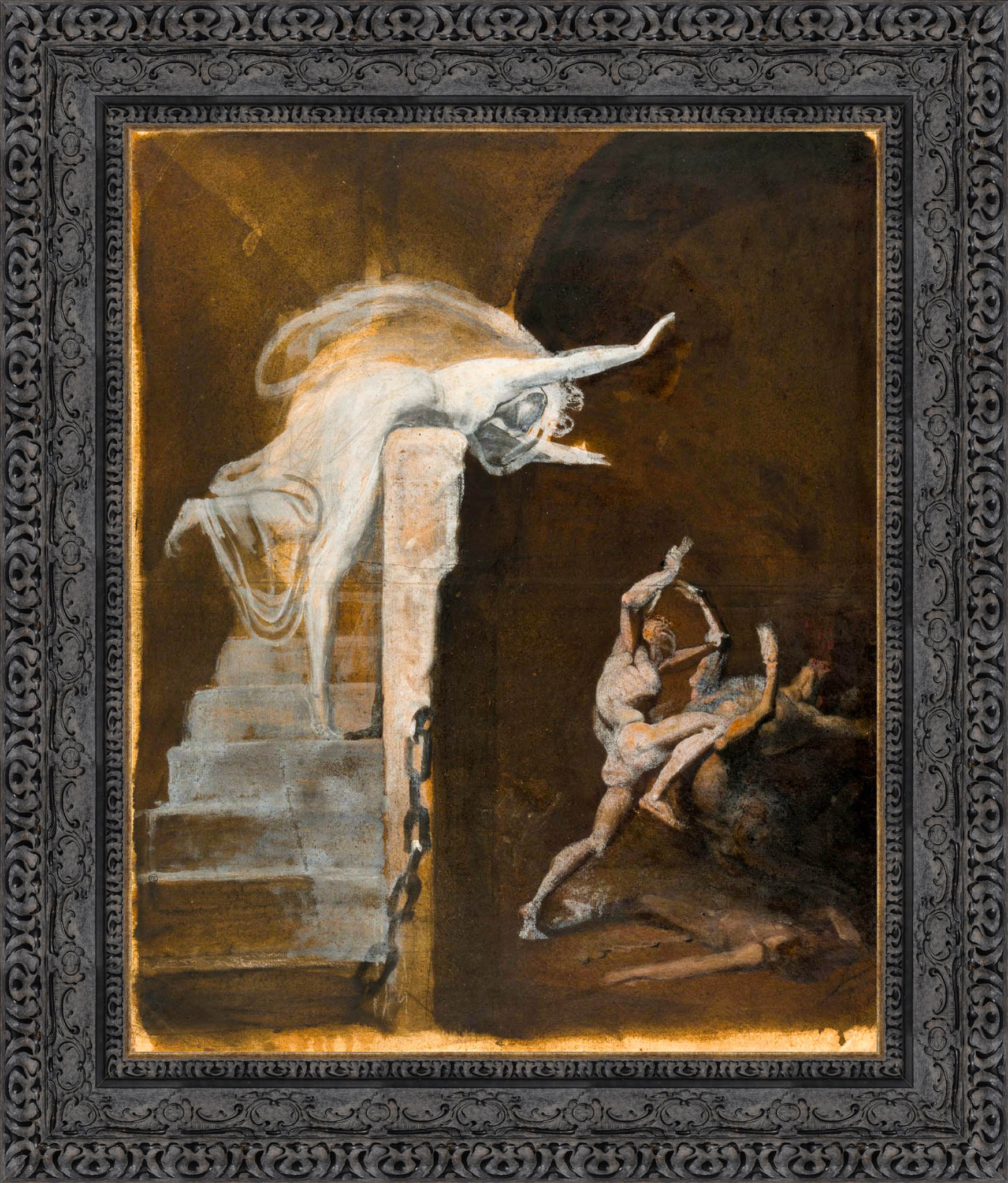 Ariadne Watching The Struggle Of Theseus With The Minotaur by Henry Fuseli — Framed Giclee Canvas Print | Canvas Classics
