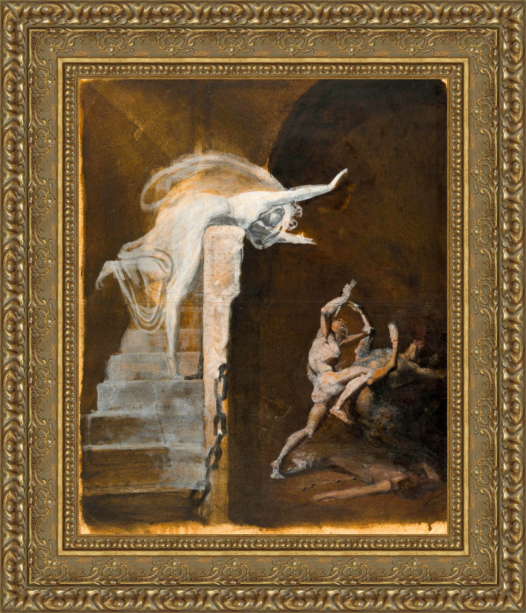 Ariadne Watching The Struggle Of Theseus With The Minotaur by Henry Fuseli — Framed Giclee Canvas Print | Canvas Classics
