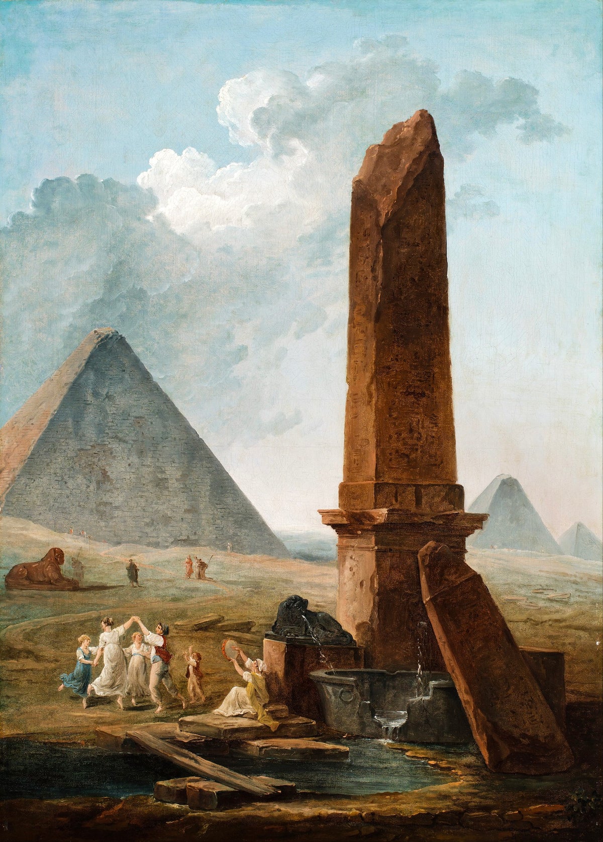 The Farandole Amidst Egyptian Monuments – Hubert Robert, c. 1760, framed