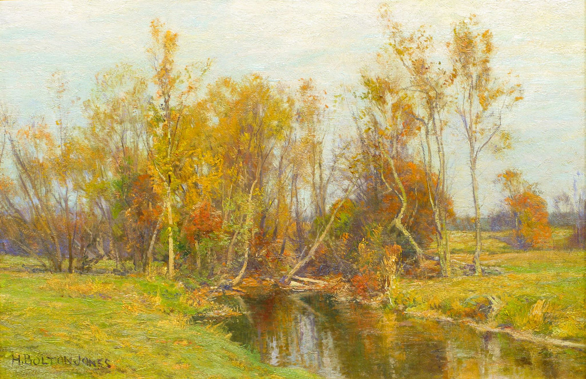 Autumn Trees Along a Stream – Hugh Bolton Jones, 1890, framed