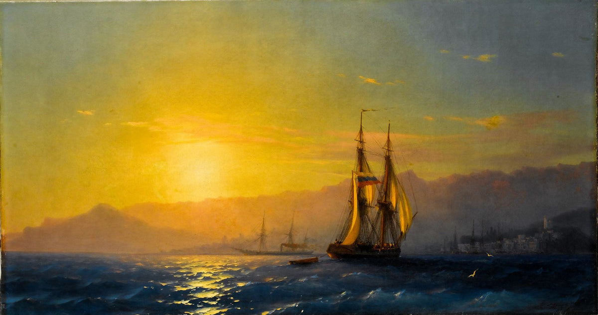 Ships at Sunset off the Crimean Coast – Ivan Aivazovsky, 1877, framed