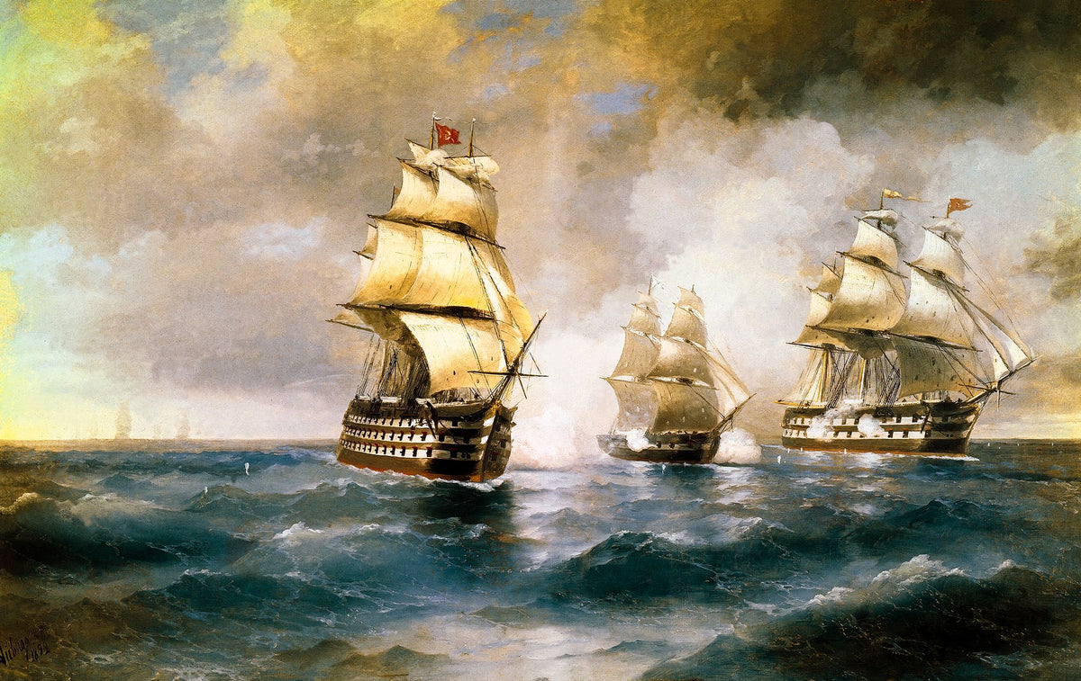 Brig Mercury Attacked by Two Turkish Ships – Ivan Aivazovsky, 1892, framed