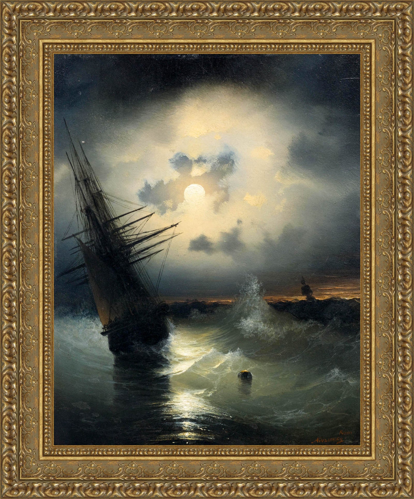 Sailing Ship on the High Seas by Moonlight – Ivan Aivazovsky, 1840