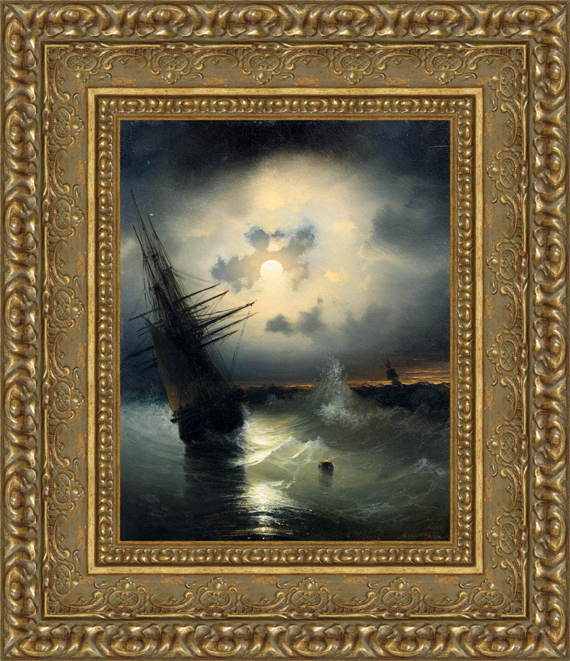 Sailing Ship on the High Seas by Moonlight – Ivan Aivazovsky, 1840