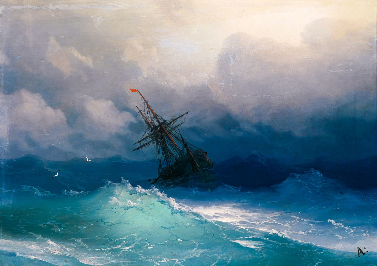 Ship in Stormy Seas – Ivan Aivazovsky, 1876, framed
