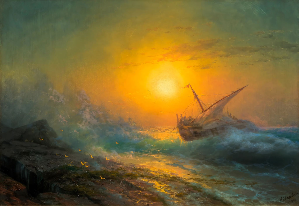 Stormy Sea at Sunset – Ivan Aivazovsky, 1896, framed