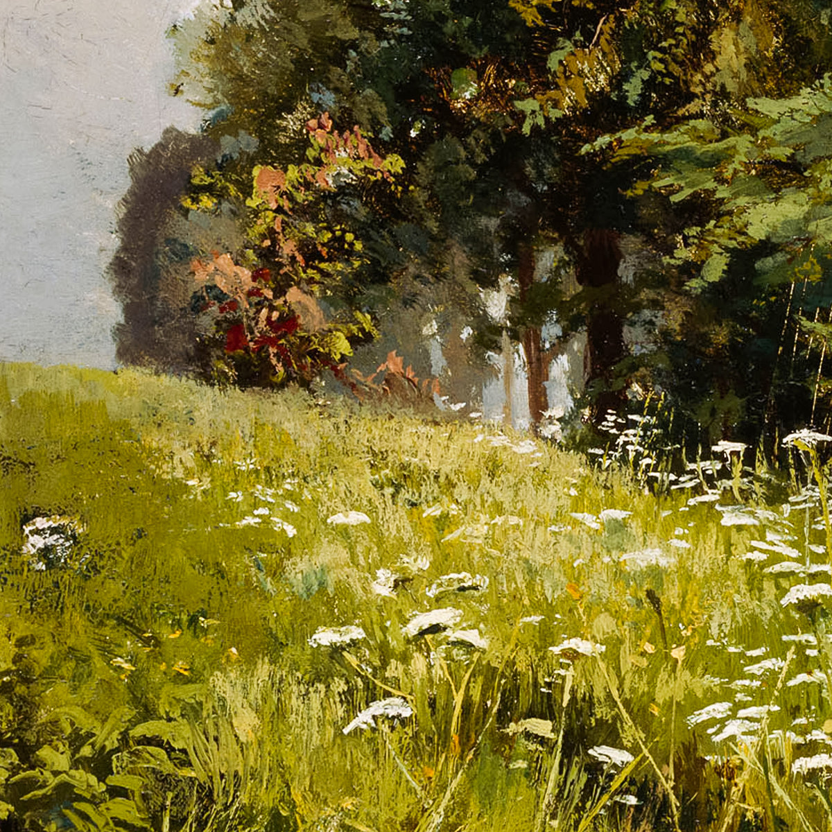 Woodland Edge with Wildflowers – Ivan Shishkin, c. 1884, print detail at full resolution
