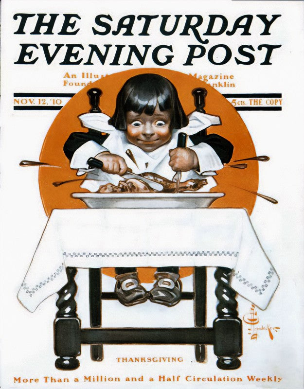 Saturday Evening Post, Thanksgiving – J. C. Leyendecker, 1910, framed
