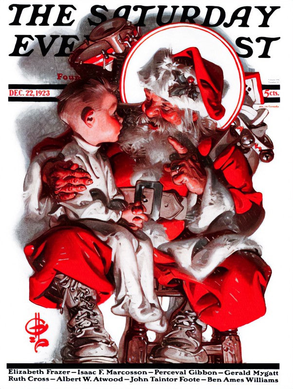 Boy and Santa, Saturday Evening Post Cover, December 22, 1923 – J. C. Leyendecker, 1923, framed