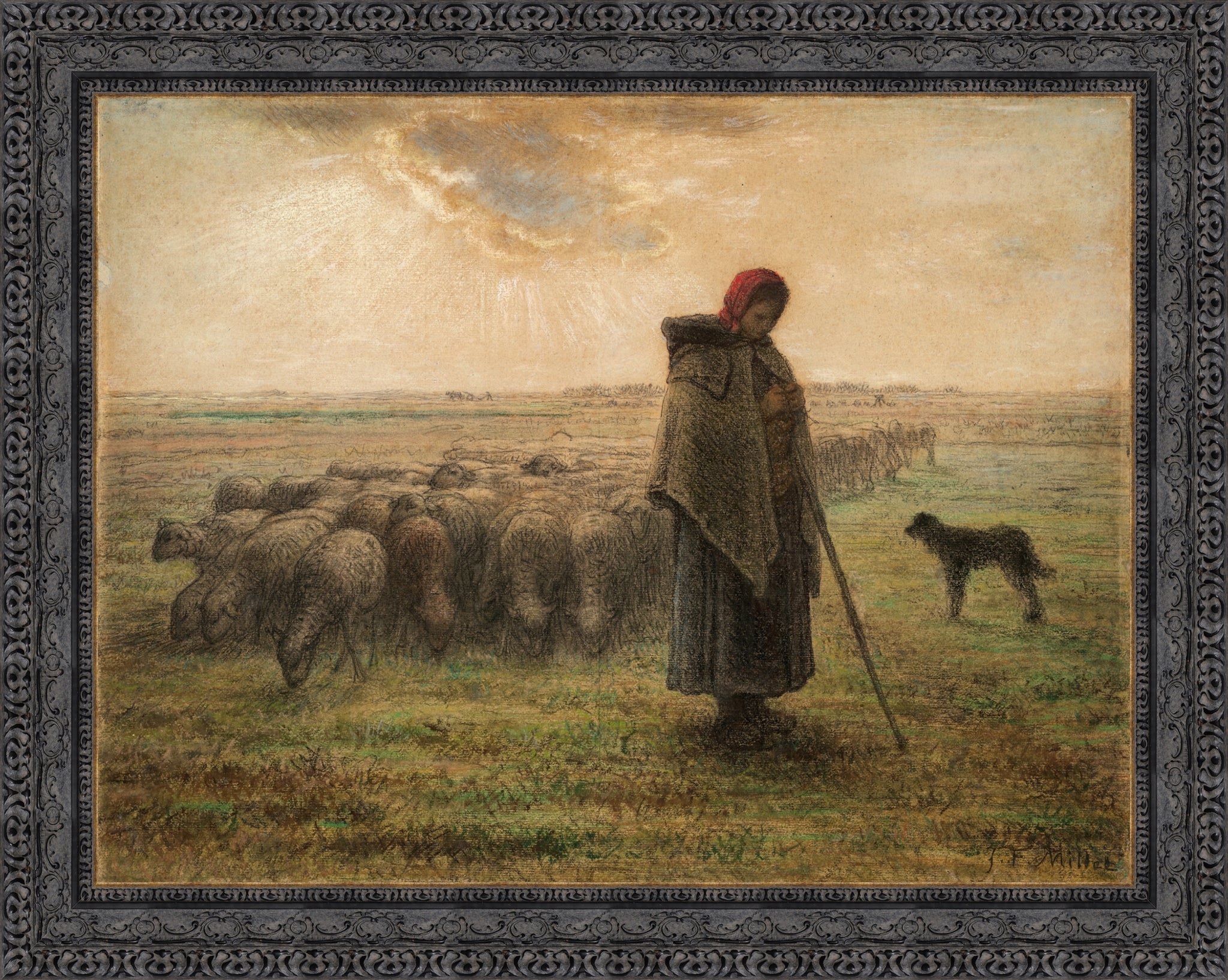 Shepardess with Her Flock (Pastel Study)