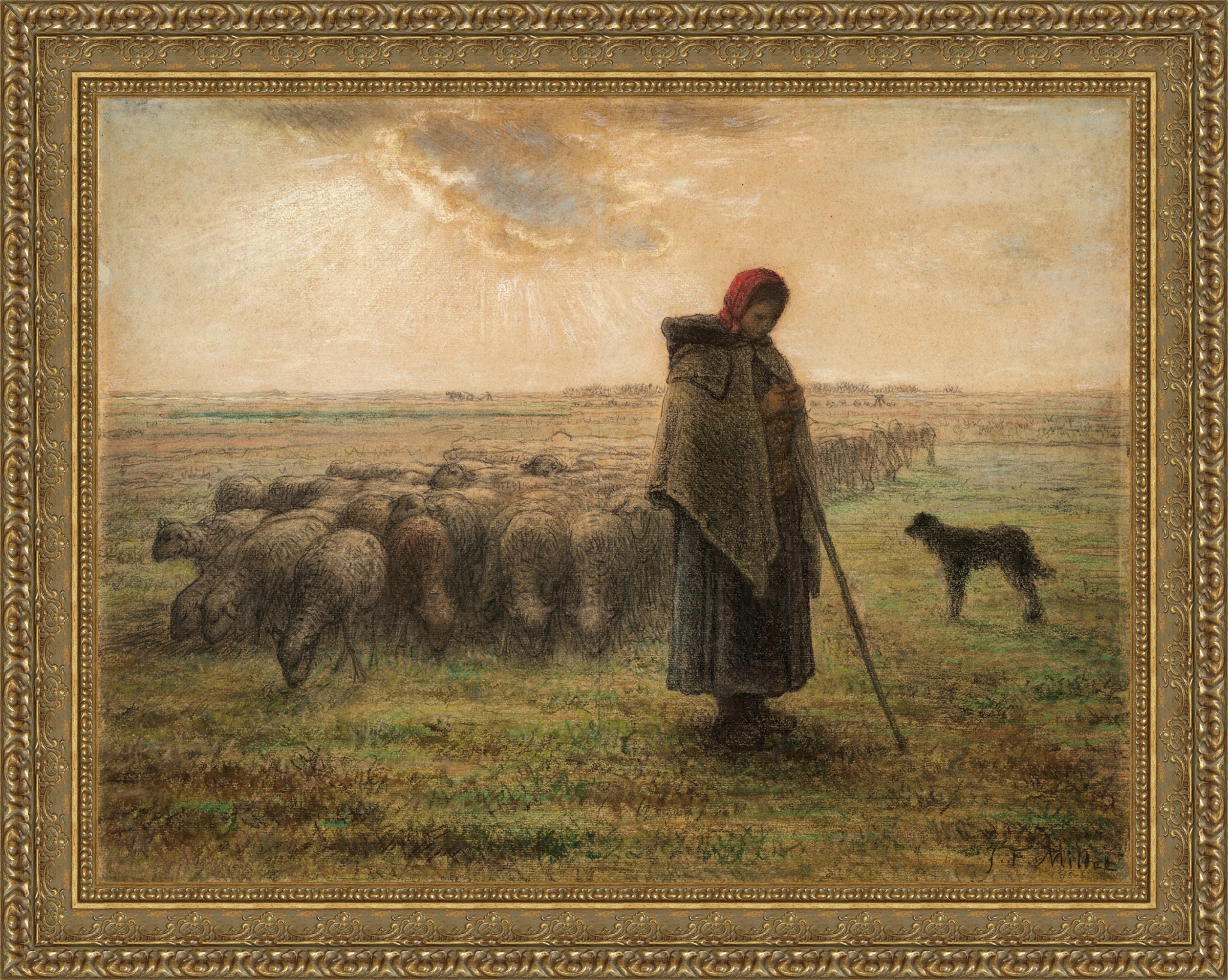 Shepardess with Her Flock (Pastel Study)