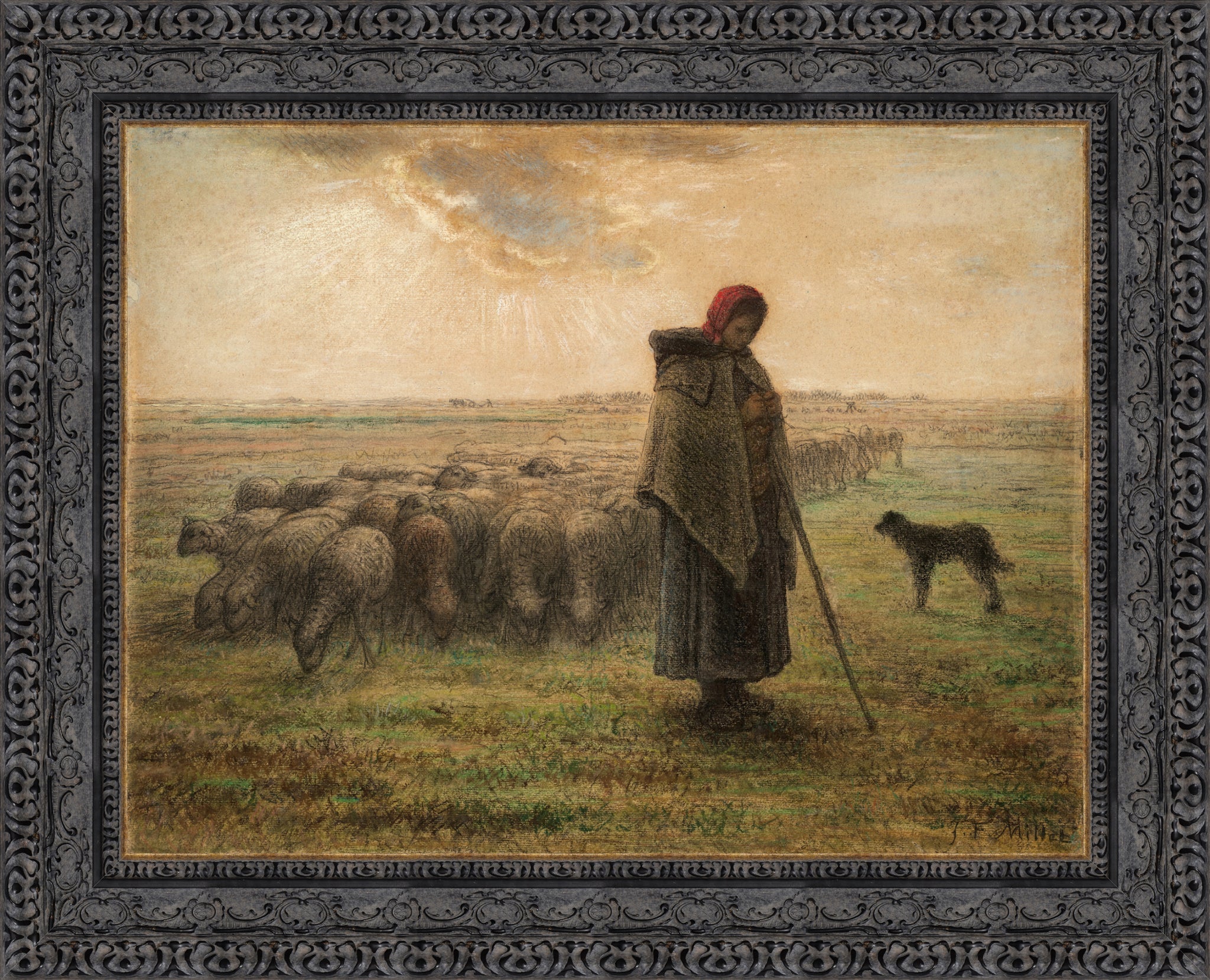Shepardess with Her Flock (Pastel Study)