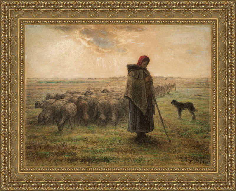 Shepherdess with Her Flock (Pastel Study) – Jean-François Millet, c. 1862-1864