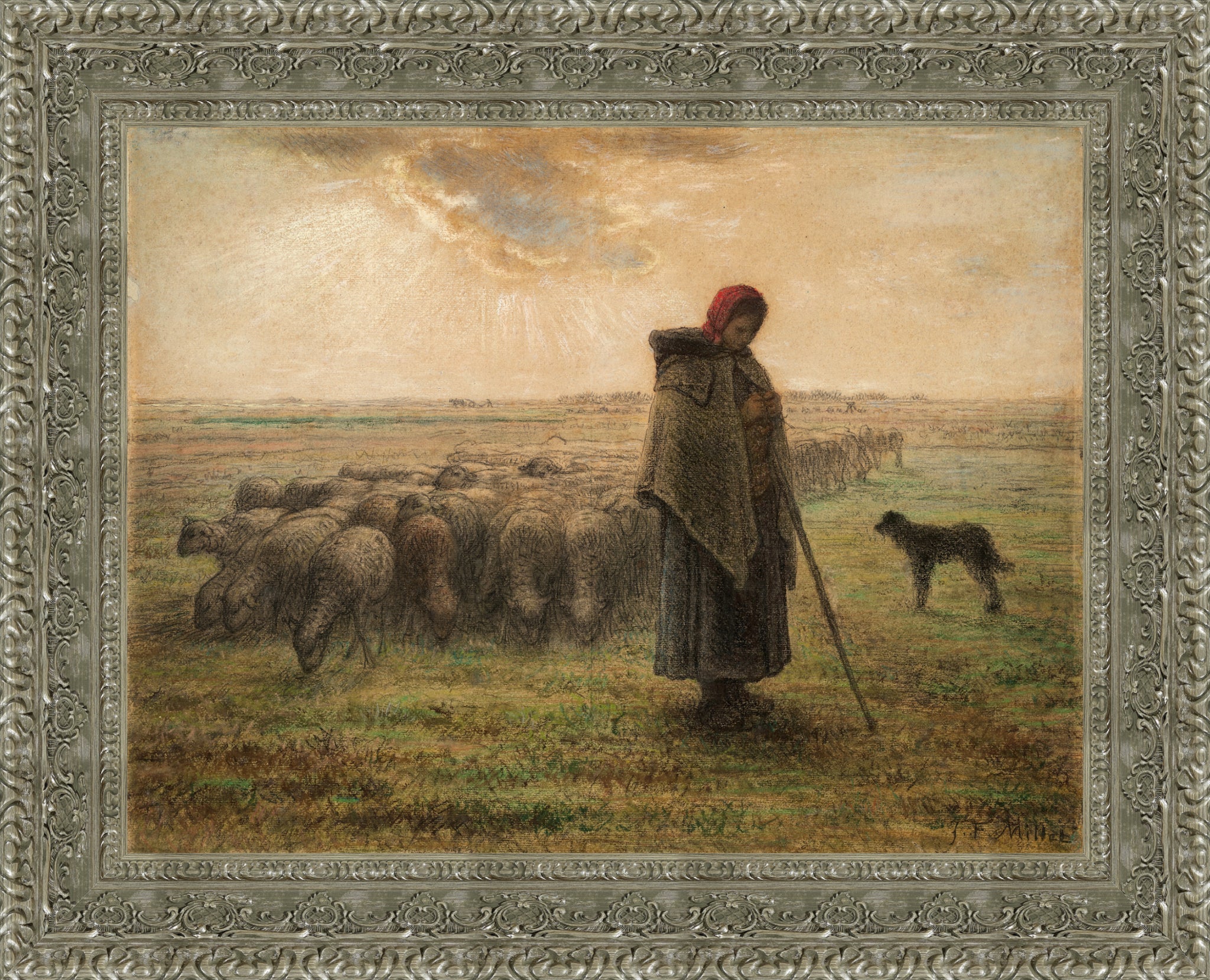 Shepardess with Her Flock (Pastel Study)
