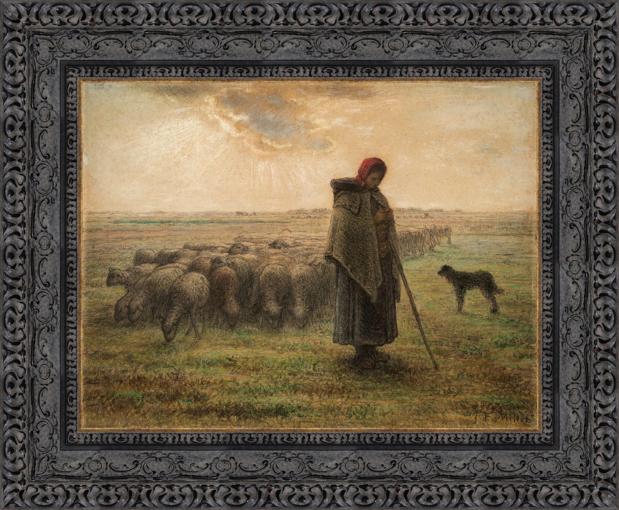 Shepardess with Her Flock (Pastel Study)