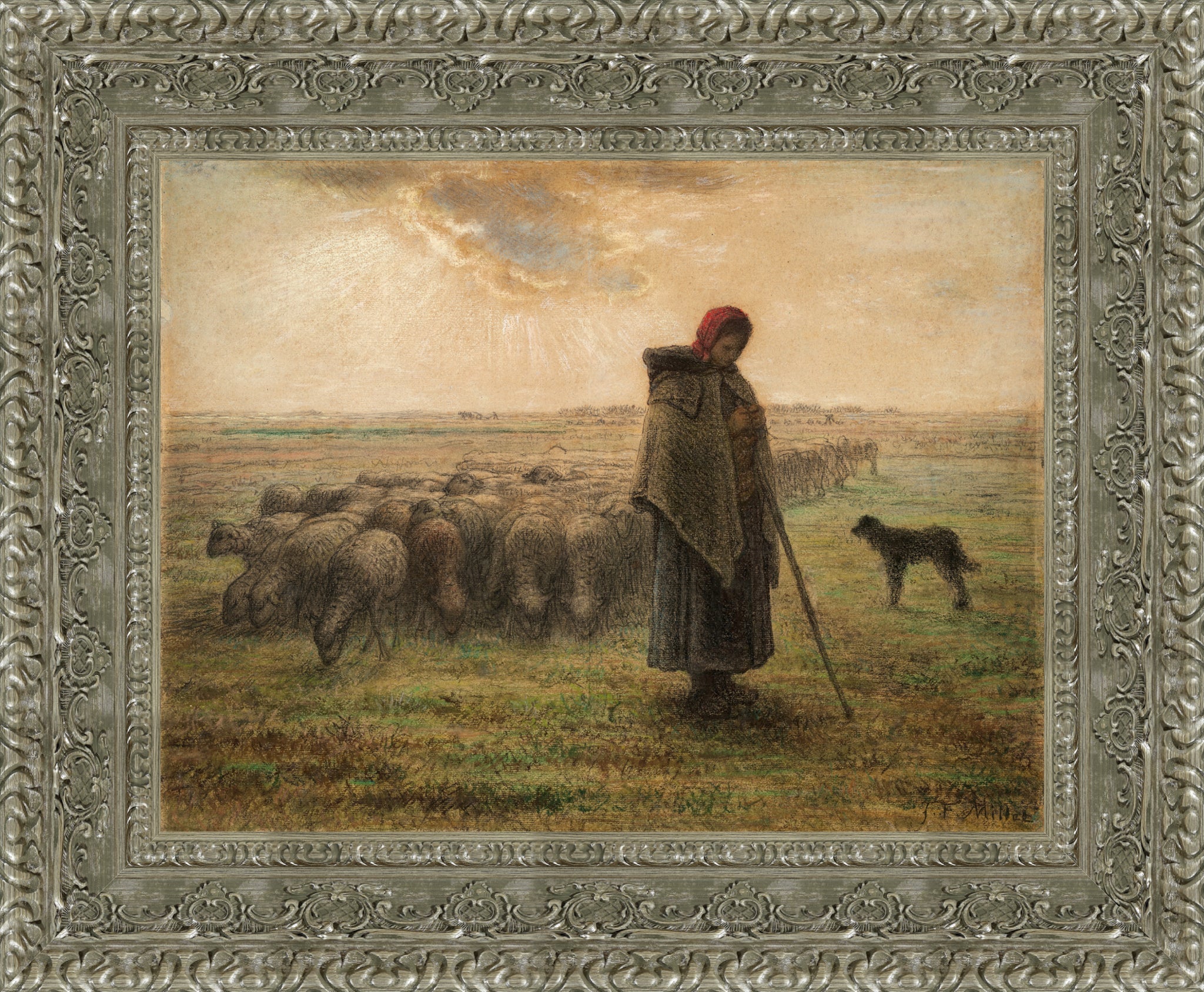 Shepardess with Her Flock (Pastel Study)