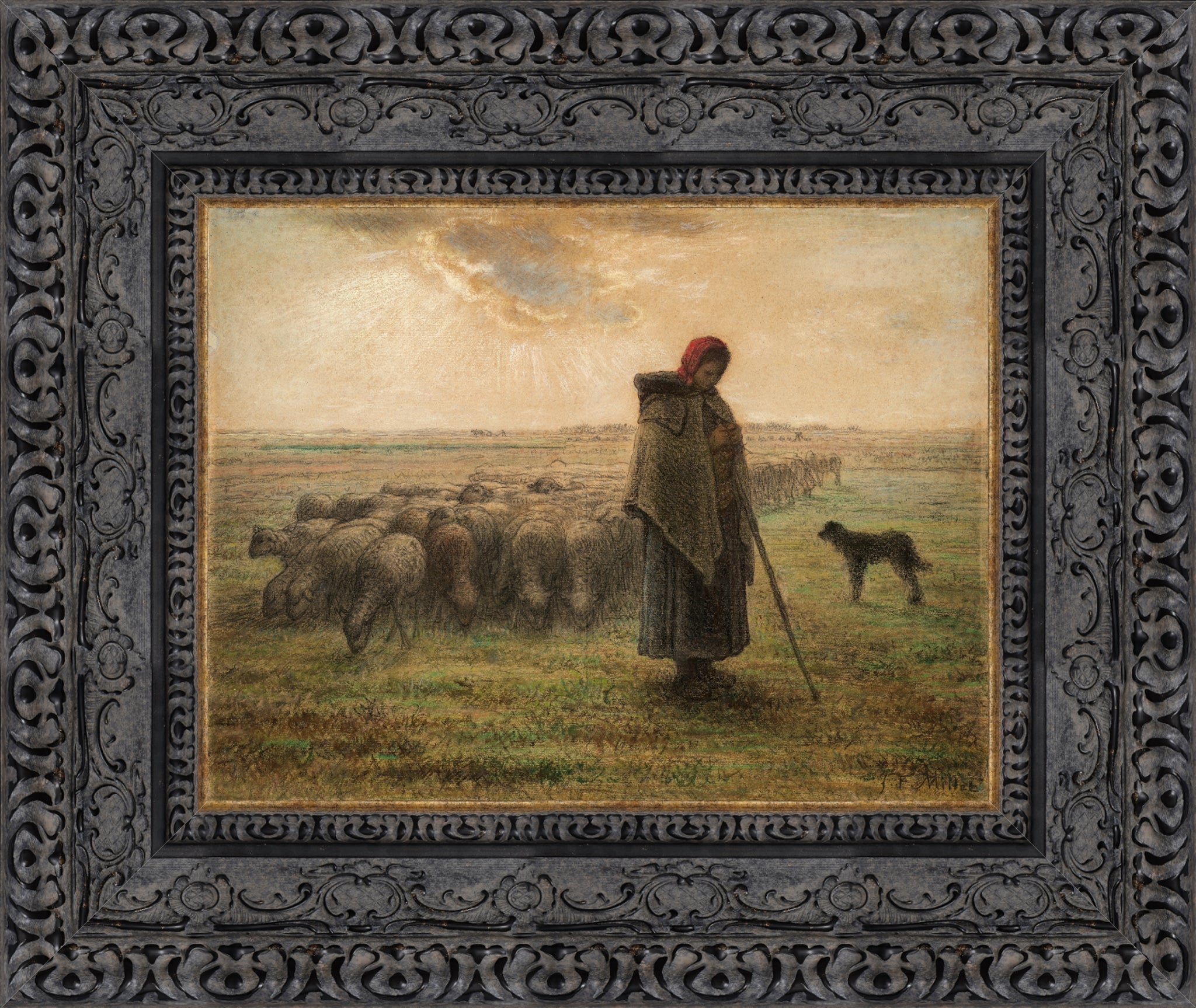 Shepardess with Her Flock (Pastel Study)