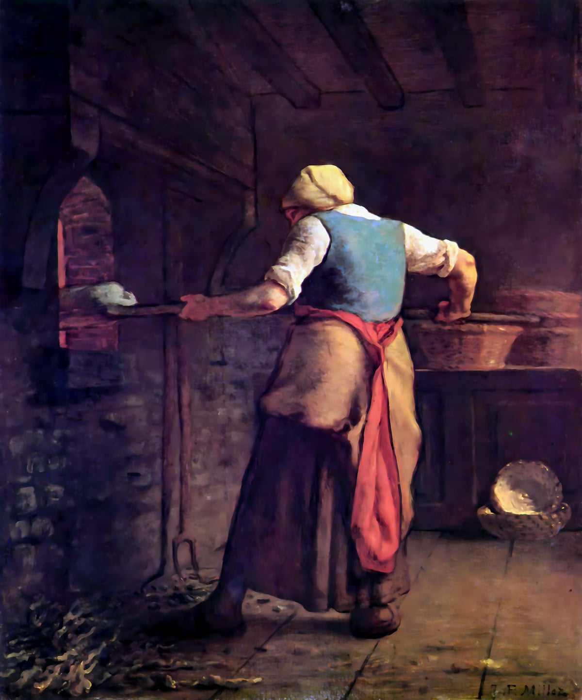 Woman Baking Bread – Jean-François Millet, c. 1854, framed