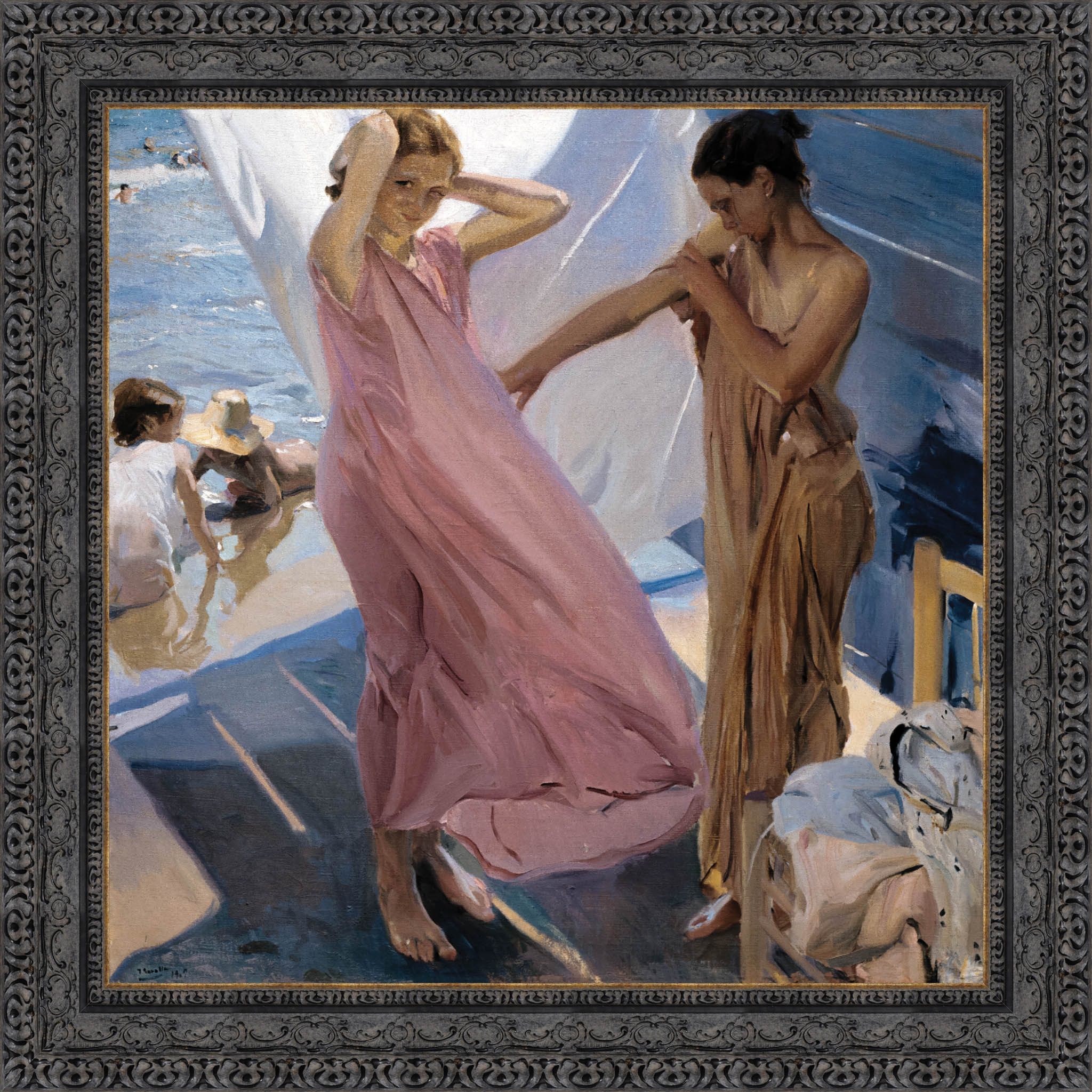 After Bathing Valencia by Joaquín Sorolla — Framed Giclee Canvas Print | Canvas Classics